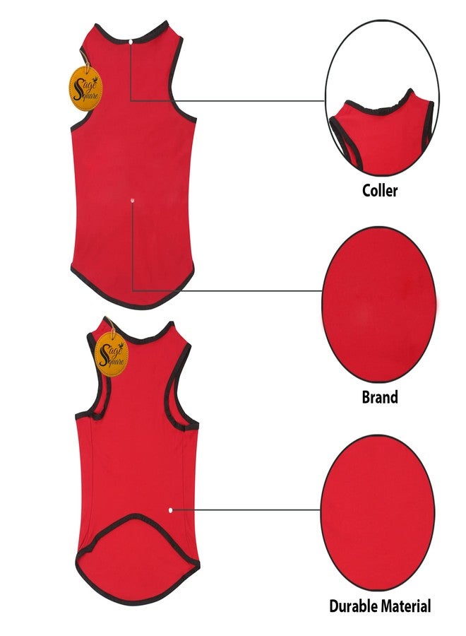 سايج سكوير تيشيرت قطني ناعم للكلاب من سيج سكوير مع بكرة لإزالة الوبر | ملابس مريحة وجيدة التهوية للكلاب ومجموعة بكرة لإزالة الوبر من ملابس الكلاب (كبير - 20 بوصة، أحمر) - Image 2